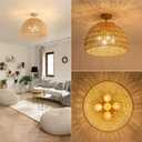 Rattan Ceiling Light Fixture, 4-Light Boho Semi Flush Mount Ceiling Light, 20" Wicker Light Fixture with Handmade Woven Cage Lampshade, Rattan Chandelier for Bedroom Hallway Nursery Kitchen Farmhouse