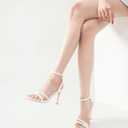 LULLASONG Women's Heels Strappy Ankle Strap High Heels 3.5 Inch Heeled Square Open Toe Sandals for Women, Size 7.5