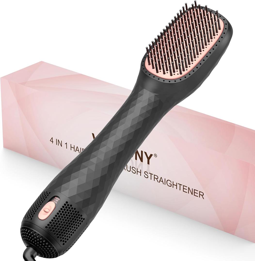 Hair Dryer Brush Blow Dryer Brush Straightener, 4-in-1 Professional 1200W Ionic Hot Air Brush Styler with Ceramic & Tourmaline Technology, One Step Hair Dryer & Styler Volumizer for All Hair Types (Black)
