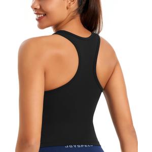 Smooth Workout Tops for Women Yoga Racerback Longline Padded Workout Tank Tops with Built in Bra (Medium, Black)