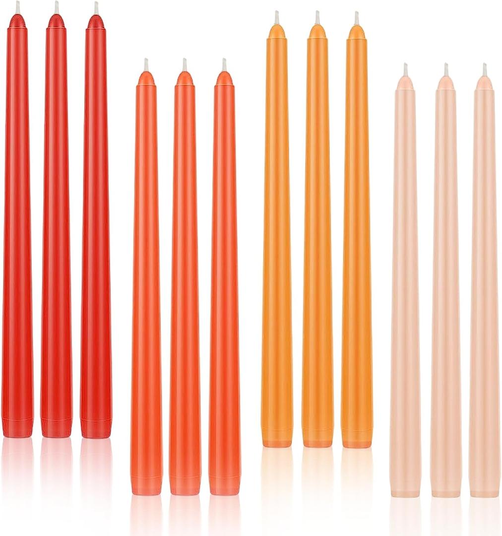 12 inch Orange Gradient Taper Candles Unscented Smokeless Long Tall Tapered Candle for Candlesticks Sticks Wedding Advent Home Decor Dinner ChristmasSet of 12