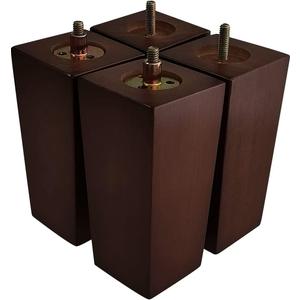 6 Inch Wooden Sofa Legs Set of 4, Brown Square Wood Furniture Feet Couch Legs, Mid Century Modern Dresser Replacement Feet for Chair Cabinet Armchair Recliner Table Or Home DIY Projects Bun Feet
