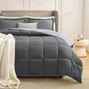 Homelike Moment King Size Comforter Set Grey, Comforters King Size Bed Sets, Lightweight Soft Down Alternative Bed Comforter Reversible All Season 3 Piece Sets with 2 Shams Grey/Light Gray