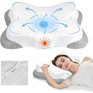Side Sleeper Pillows for Adults,Adjustable Cervical Memory Foam Neck Pillow, Contour Pillows for Neck and Shoulder Pain Relief, 2 Heights Ergonomic Pillow for Back and Stomach Sleeper
(White With Gray(bottom))