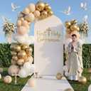 Gilprop 125 Pcs 7.2ft First Holy Communion Baptism Elastic Polyester Arch Cover Christening Baby Shower Balloon Garland Arch Kit Balloon Baptism Party for Celebration Photography Backdrop (Classic)