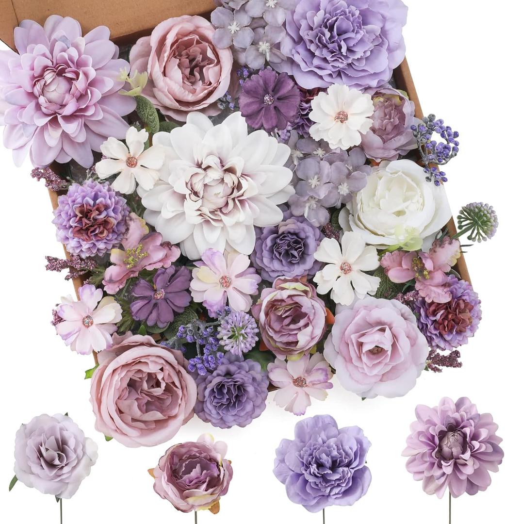Floweroyal Artificial Flowers Combo Purple Flowers Mix Silk Flowers Dahlia Roses with Stems for DIY Wedding Bridal Bouquets, Baby Shower, Floral Arrangement, Table Centerpieces, Home Decorations. Floweroyal Artificial Flowers Combo Purple Flowers Mix Silk Flowers Dahlia Roses with Stems for DIY Wedding Bridal Bouquets, Baby Shower, Floral Arrangement, Table Centerpieces, Home Decorations.