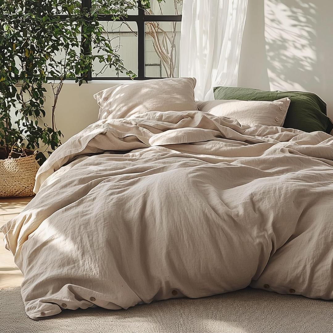 Bedsure Linen Duvet Cover King Size - Linen Cotton Blend Bedding Set, Soft & Cozy, 3 Pieces, 1 Duvet Cover 104x90 Inches and 2 Pillowcases, Warm Tan Color Cooling Bedding, Comforter Sold Separately