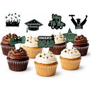 4 x 42pcs Graduation Cupcake Toppers Class of 2026 Paper Cupcake Picks Grad Cap Diploma Picks for Dessert Food Pizza Decorations (Green white)