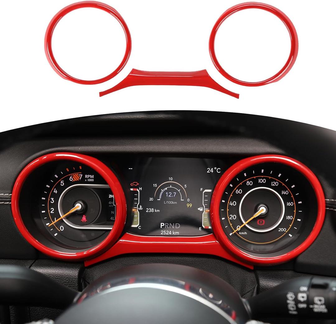 RT-TCZ for Jeep JL Dashboard Cluster Panel Gauges Trim Ring Cover for Jeep Wrangler JL JLU Gladiator JT 2018-2023 Red Interior Accessories 3pcs