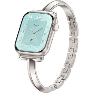 Missair Thin Band Compatible with Apple Watch 38mm 40mm 41mm 42mm 44mm 45mm 46mm 49mm for Women, Slim Bracelet Designer Dressy Stainless Steel Metal Strap for iWatch Series 11 10 9 8 7 6 5 4 SE Ultra (Starlight)