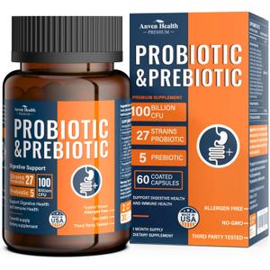 Probiotics for Men Women 100 Billion CFU Prebiotics Gut, USA (EXP 02/01/28)
