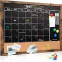 Board2by Monthly Chalkboard Calendar & Cork Board for Wall, 18" x 24" Magnetic Chalk Calendar Board Combo Board, Wall Mounted Combination Board Blackboard with Pens for Office, Kitchen, School, Home (Rustic Brown)