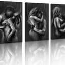 MAMAGO Black and White Sexy Painting 3 Piece Home Decor Modern Nude Couple Print Painting Bedroom Wall Art Body Poster for Hotel Bar Framed Wall Art Easy to Hang-24"x36"x3pcs (Style_02)