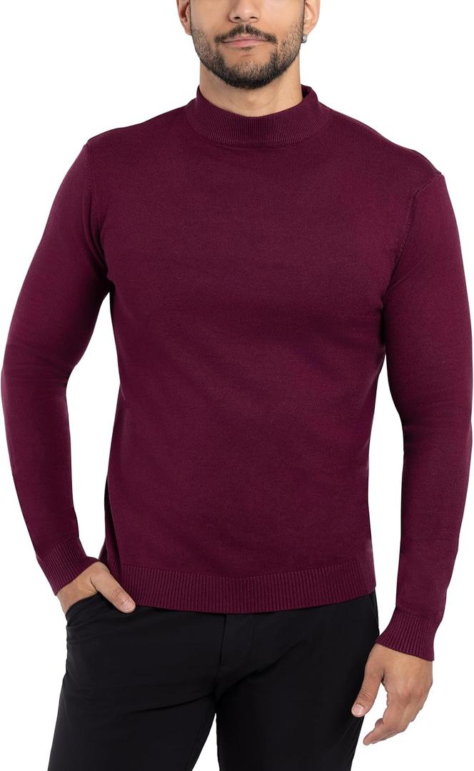 X RAY Mens Mock Neck Sweater, Soft Slim Fit Pullover Top, Basic Mock Neck Sweater for Men (Plum)