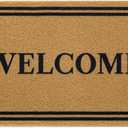 OLANLY Front Door Mat, Low Profile Doormat, Stain and Fade Resistant, Easy to Clean, for Indoor and Outdoor Entrances, Patio Porch or Entryway, Brown (35x23 Inch, Welcome)