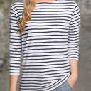 LilyCoco Womens 3/4 Length Sleeve Tops Striped Boatneck Shirt Breton French Cotton Tees Blue and White Small (White, S)