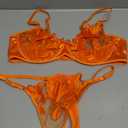 Lilosy Sexy Satin Mesh Floral Sheer Embroidered Underwire Lingerie Set 2 Piece Women (Large, Orange)