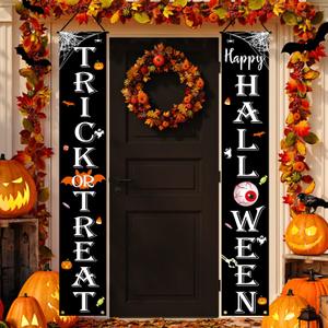 3 x Halloween Decorations Outdoor TRICK OR TREAT Happy HALLOWEEN Banner Porch Sign Decor Halloween Door Decorations for Home Indoor Outdoor Wall Party
