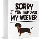 Funny Dog Lover New Home Gift Dachshund Sorry If You Trip Over My Wiener Signs Decor Wooden Box Block Plaque Wood Products Sign for Desk Table Tabletop Decor 5 x 5 inches Tub2507