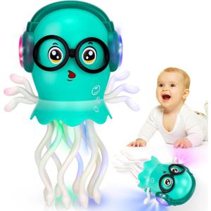 Dancing Octopus Baby Toys, Light Up Music Tummy Time Toys with 2 Flash Lights,Moving Electric Crawling Squid Toy for Babies with 1 Wheel,Baby Toy for 3 4 5 Year Old Boy Girl Christmas Birthday Gifts
