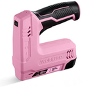 WORKPRO Electric Staple Gun, 2-in-1 Brad Nailer Electric, 3.6V Staple Gun for Upholstering, Crafts, Carpentry, DIY, Pink Ribbon