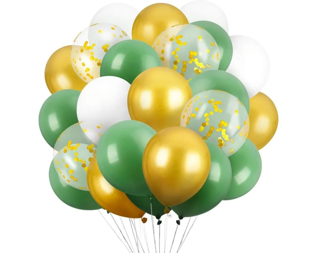 60PCS Green and Gold Balloons,GAGAKU 12 Inch Latex Confetti Balloons, Metallic Green Glod Latex Balloons with White, Party Balloons for Women Kids Birthday Wedding Bride Bachelorette Retirement