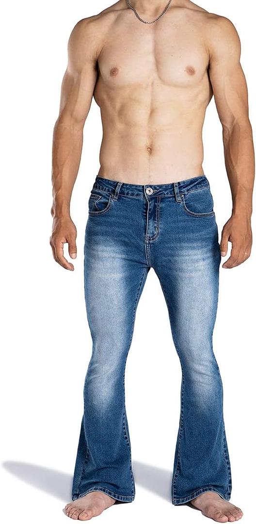Wbestwind 70s Disco Pants for Men Relaxed Stretch 60s 70sBell Bottom Fit Comfort Flared Retro Leg Denim Vintage Jeans (4X-Large, Deepblue2)