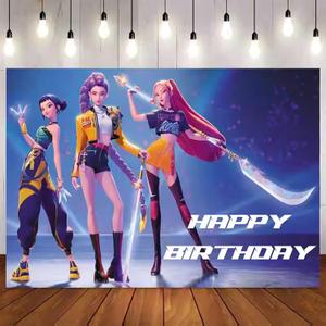 Demon Movie Hunters Birthday Party Decorations,Happy Birthday Banner Backdrop for Birthday Party Supplies