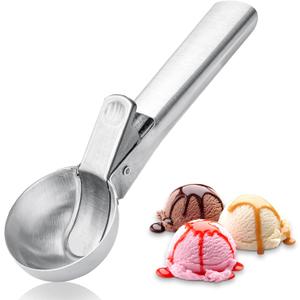 Ice Cream Scoop,Portable Stainless Steel Ice Cream Scoop with Trigger and Comfortable Handle,Icecream Scoop Spoon Perfect for DIY Ice Cream,Fruit,Cookie (1P-silver)