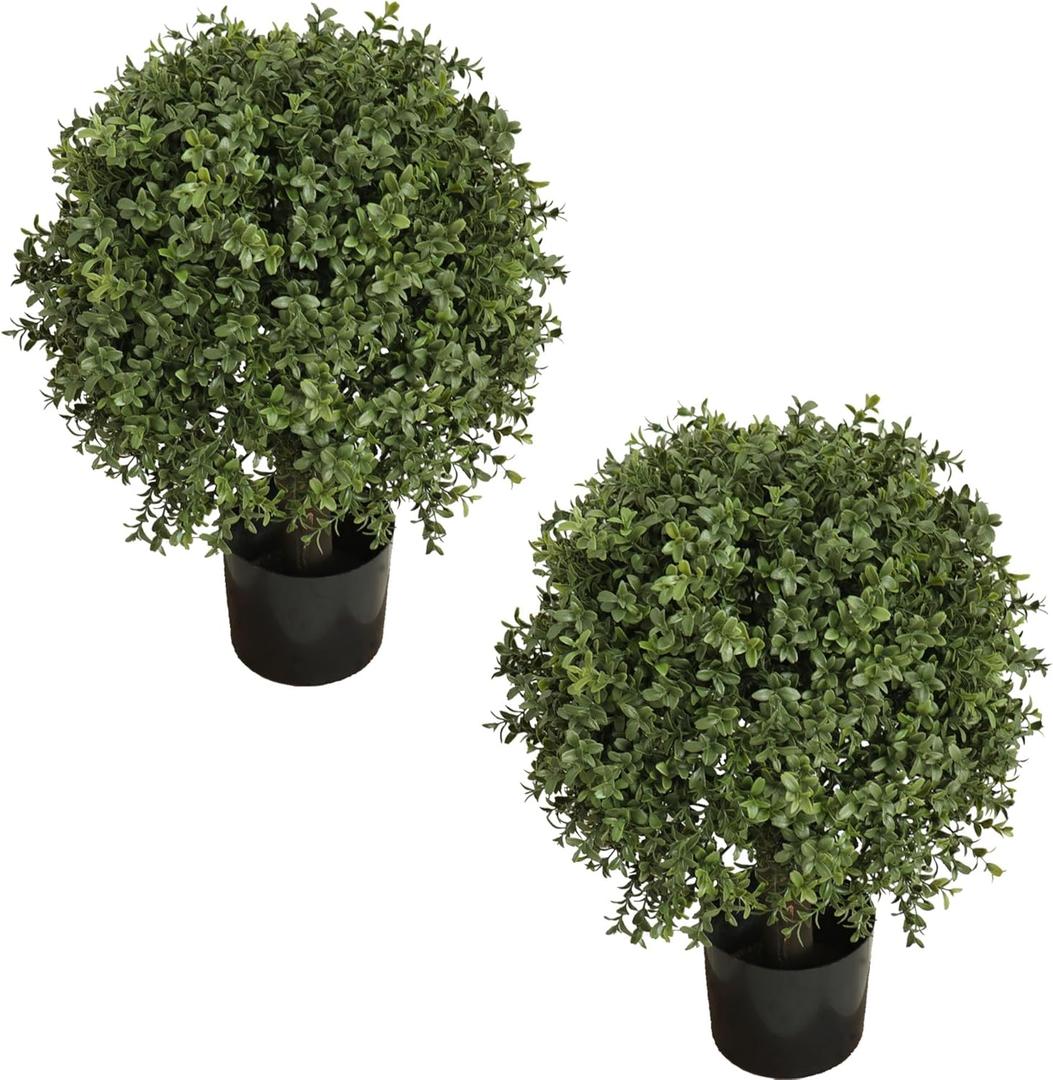 20'' Artificial Boxwood Ball Topiary Tree Set of 2 Porch Outdoor Potted Shrubs