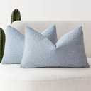 Foindtower Pack of 2 Modern Textured Boucle Lumber Throw Pillow Covers Accent Solid Decorative Pillow Cases Cozy Couch Cushion Case for Sofa Bed Living Room Home Decor, 12 x 20 Inch, Light Blue (Sky)