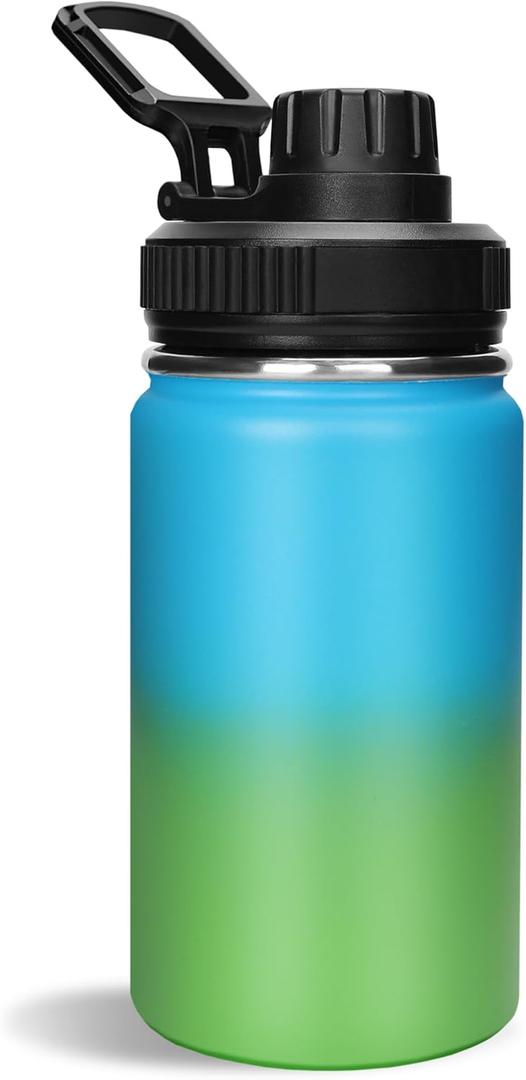 12 oz Water Bottle,Small Insulated Water Bottle, Stainless Steel Small, Leak Proof with Chug Lid, Wide Mouth BPA Free Double Wall Vacuum (Blue/Green)