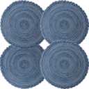 Placemats Set of 4 Round Table Mats,Woven Blue Placemasts Washable Cotton Table Placemat for Dining Room Table Decor
