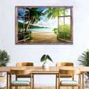 Large Window Beach Canvas Wall Art for Living Room Tropical Ocean Landscape Wall Decor Sunset Palm Tree Pictures Coastal Photo Prints Nature Seascape Artwork for Bedroom Office Home Decorations 32x48"