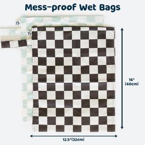 Tiny Twinkle Mess-Proof Waterproof Wet Dry Bag | 1-Pack Reusable Wet Bags for Swimsuits & Baby Clothes | Leakproof Wet Bag for Travel & Diaper Changes for Baby (Black Checkers)