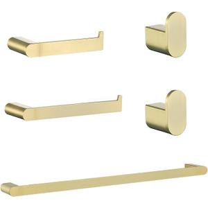 RANDOM Brushed Gold Towel Bar Set 5 Piece Bathroom Hardware Set Include 9.8/23.6 Inch Towel Holder Toilet Paper Holder and 2 Towel Hooks Stainless Steel Bathroom Accessories Kit Wall Mount