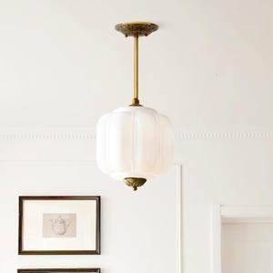 Milk Glass Ceiling Light Fixture - Antique Brass Semi Flush Mount Pendant Light for Kitchen, Hallway, and Bedroom (White, 9 inch)