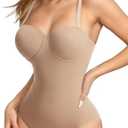 SKPNCV Women's Strapless Body Shaper Tummy Control Waist Push-Up Bodysuit with Cups and Detachable Straps Shapewear, Large, Apricot