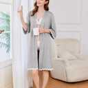 Ekouaer Women Kimono Robe 3/4 Sleeves Loungewear Dress Knee Length Sleepwear Pockets Housecoat Short Bathrobe S-XXL (M)