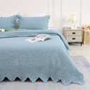 Brandream Luxury Quilt Set King Size Cotton Light Blue Vintage Farmhouse Matelasse Coverlet Set Scalloped Quilts Shabby Antique 3-Piece