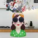 Artistic Girl Resin Flower Vase for Home Decor  Vibrant Tulip/Rose Vase,Hand-Painted Multi-Use Tabletop Decor for Fresh/Dry Flowers and Plants, Living Room & Bedroom (Green)