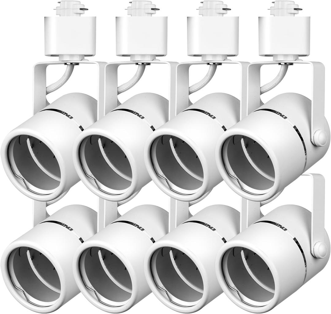 7W H Type Track Lighting Heads, GU10 Base Adapter 3000k 4000k 5000k Replaceable Supporting 2inch Bulb(NOT Included) Track Light Fixture for Kitchen Desk Living Room Wall Art Exhibition, 8 Pack, White
