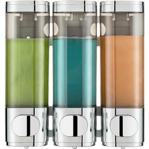 Pollock Shower Shampoo and Conditioner Dispenser, 3 Chamber No Drill Body Wash Dispenser for Bathroom, Large