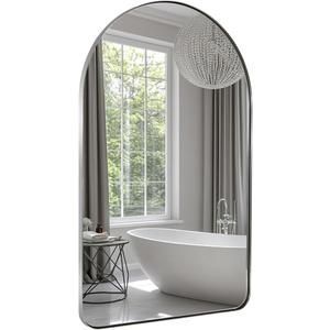 ANDY STAR Chrome Bathroom Mirror, 20" x 30" Arch Mirror in Stainless Steel Metal Frame, Chrome Arched Bathroom Mirror for Wall, Arch Top Rounded Corner 1" Deep Set Design Wall Mount Hangs Vertical