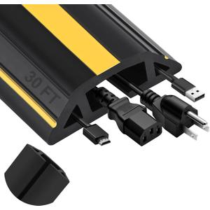 MYFAMIREA 30FT Floor Cord Cover Heavy Duty Cable Cover Protector with 3 Channels Extension PVC Floor Wire Cover Outdoor Cord Hider Management Cord Cover for Wire on Floor for Home Office Outdoor (Yellow & Black)