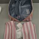 BOYATU Travel Makeup Bag for Women: Large Cosmetic Bag Set of 3 - PU Leather Make up Bag with Compartments - Compact Waterproof Toiletry Bag with Divider & Handle (B-1-Pink)