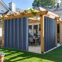 NICETOWN 2 Panels Outdoor Curtains for Patio Waterproof & Windproof, Extra Wide Grommet & Back Tab on Top & Bottom Thermal Insulated Sun Blocking Drapes with Rope for Deck, Stone Blue, W100 x L84