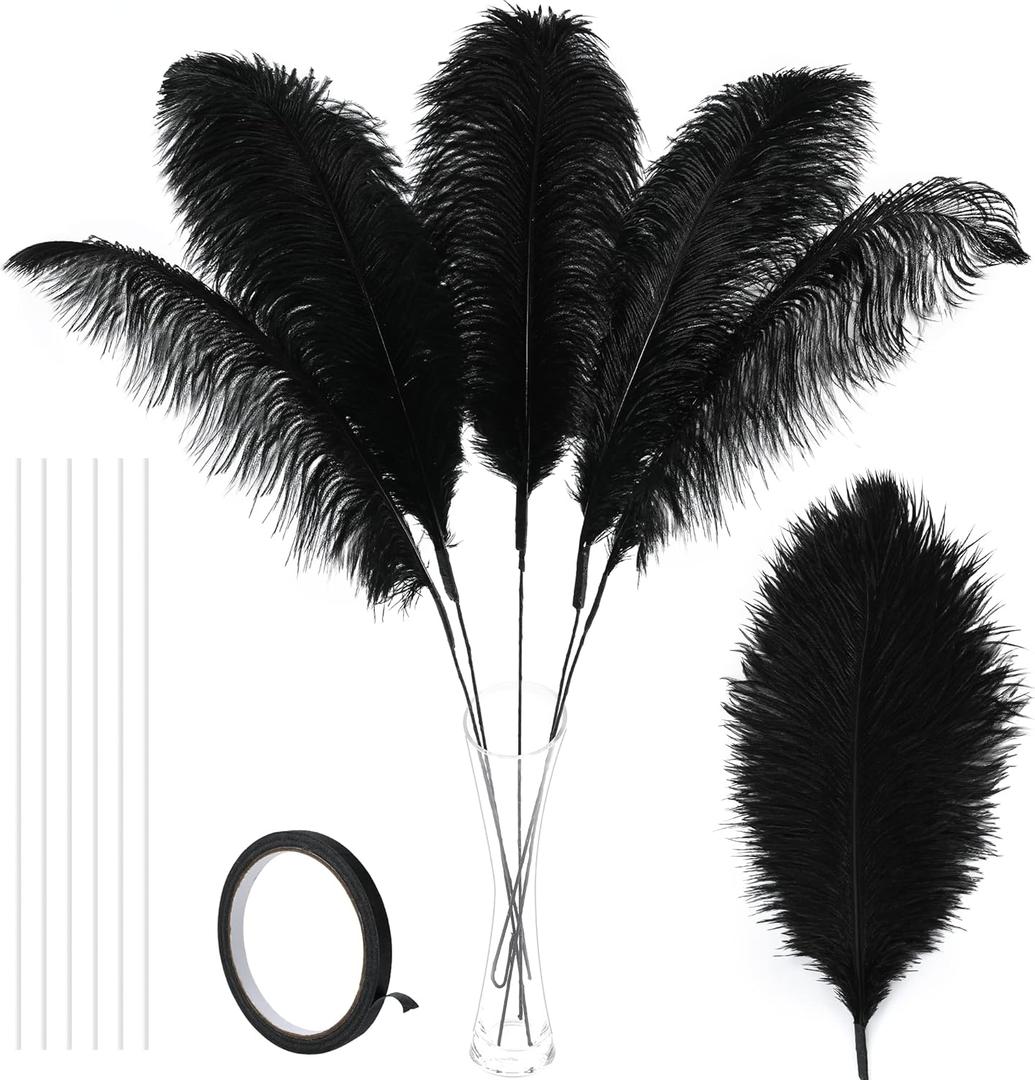 Soarer Black Large Ostrich Feathers - 10Pcs Making Kit 34inch Extra Large Ostrich Feathers for Tall Vase, Halloween, Gatsby Party Centerpieces and Wedding Home Decoration(Black)