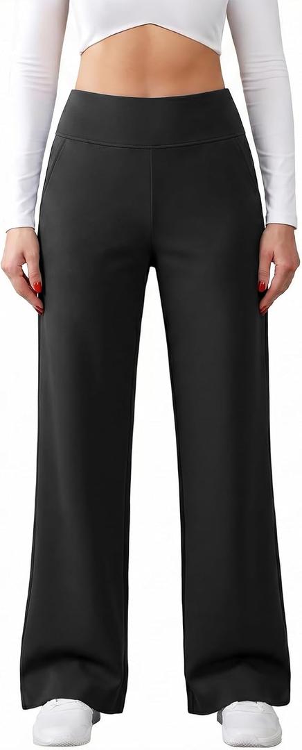 JEKAOYI Womens Casual High Waist Straight Leg Pants Stretchy Button Business Dress Work Pocket Trousers (Black, S)