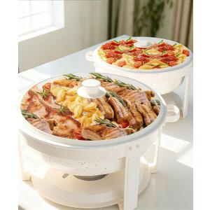 IMACONE Maifanite-Coated Chafing Dishes for Buffet of 2, 6QT White Chafing Dish Buffet Set Stainless Steel Chafer Set, Roll Edge Food Warmers for Parties, Wedding, Birthday, Church Events, Catering